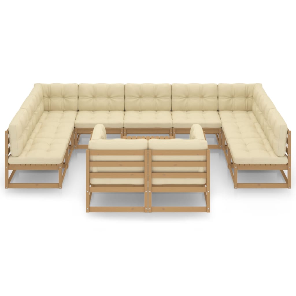 12-tlg. Garten-Lounge-Set Kissen Honigbraun Kiefer Massivholz